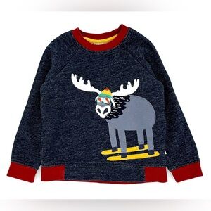 VGUC Frugi Little Boys Holiday Moose Terry Pullover Sweatshirt in Indigo 5-6